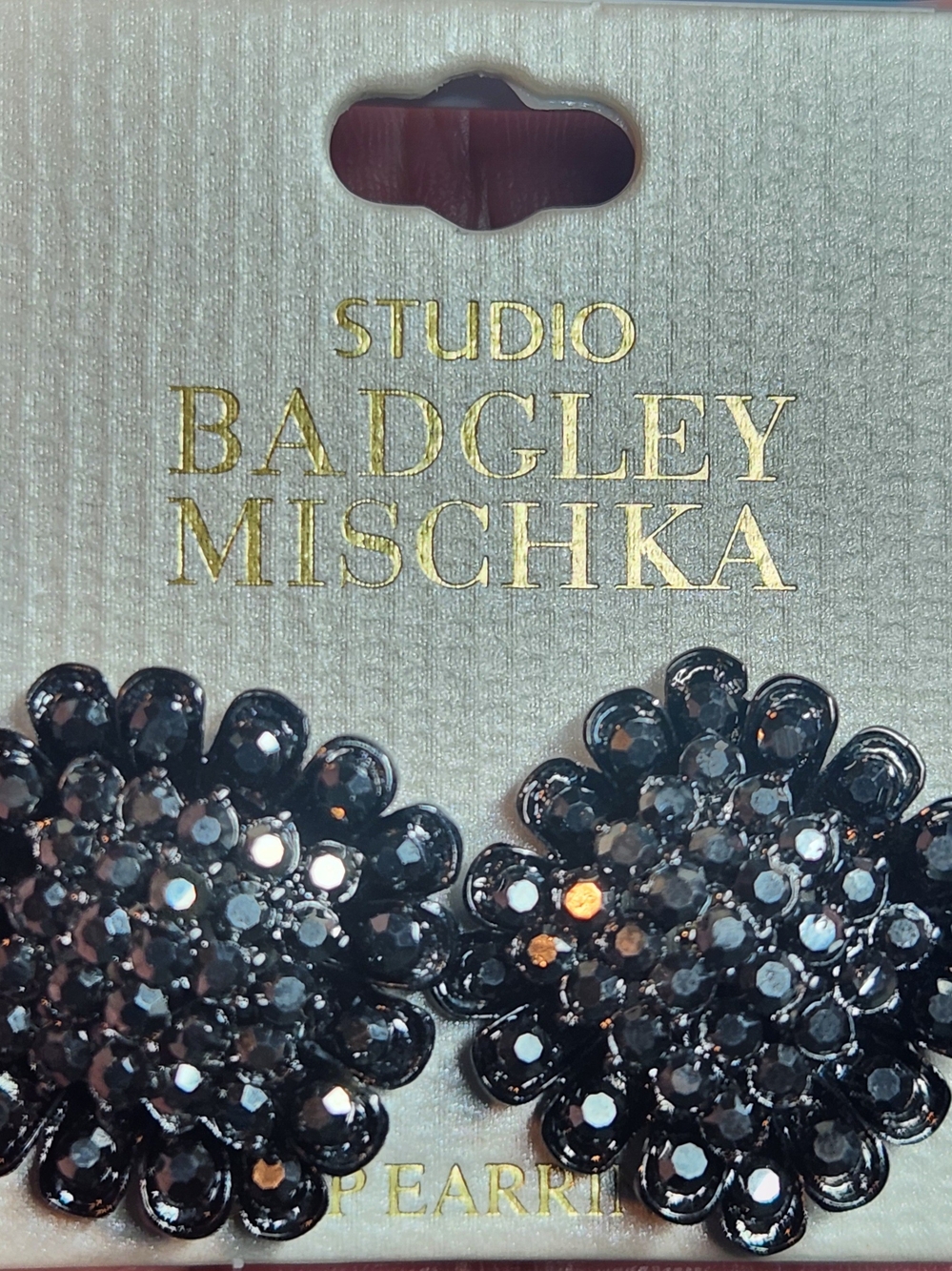 Badgley Mischka Black Crystal Cluster Floral Earrings